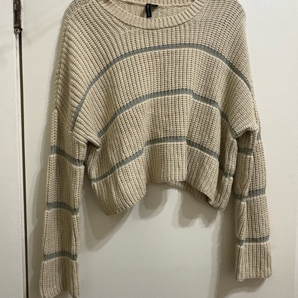 Moon & Madison beige and green striped sweater